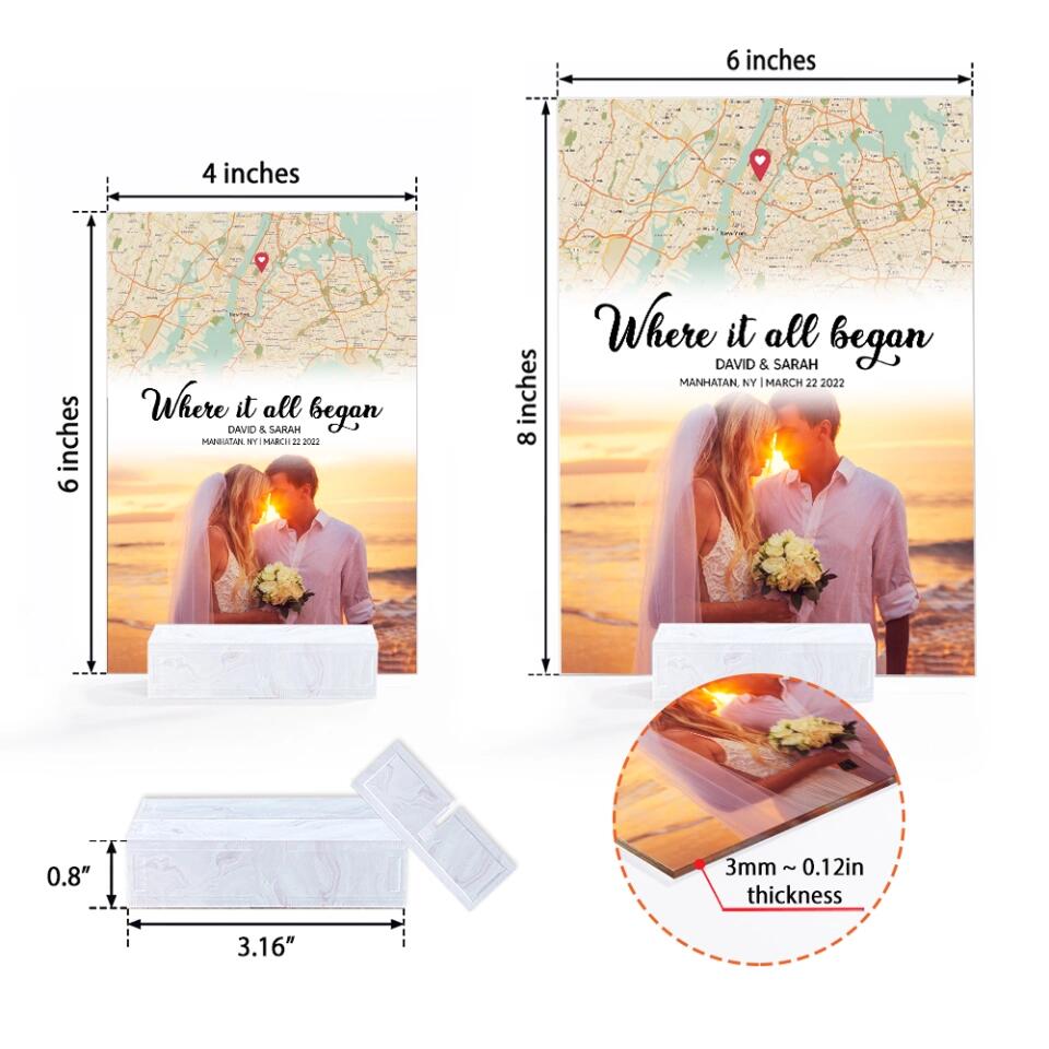 Where It All Began With Retro Map Custom Acrylic Plaque Anniversary Gift For Couples