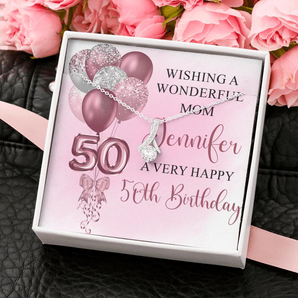 Balloon Wishing a Wonderful Friend Mom a Very Happy Birthday - Personalized Necklace - 50th Birthday Gift for Women
