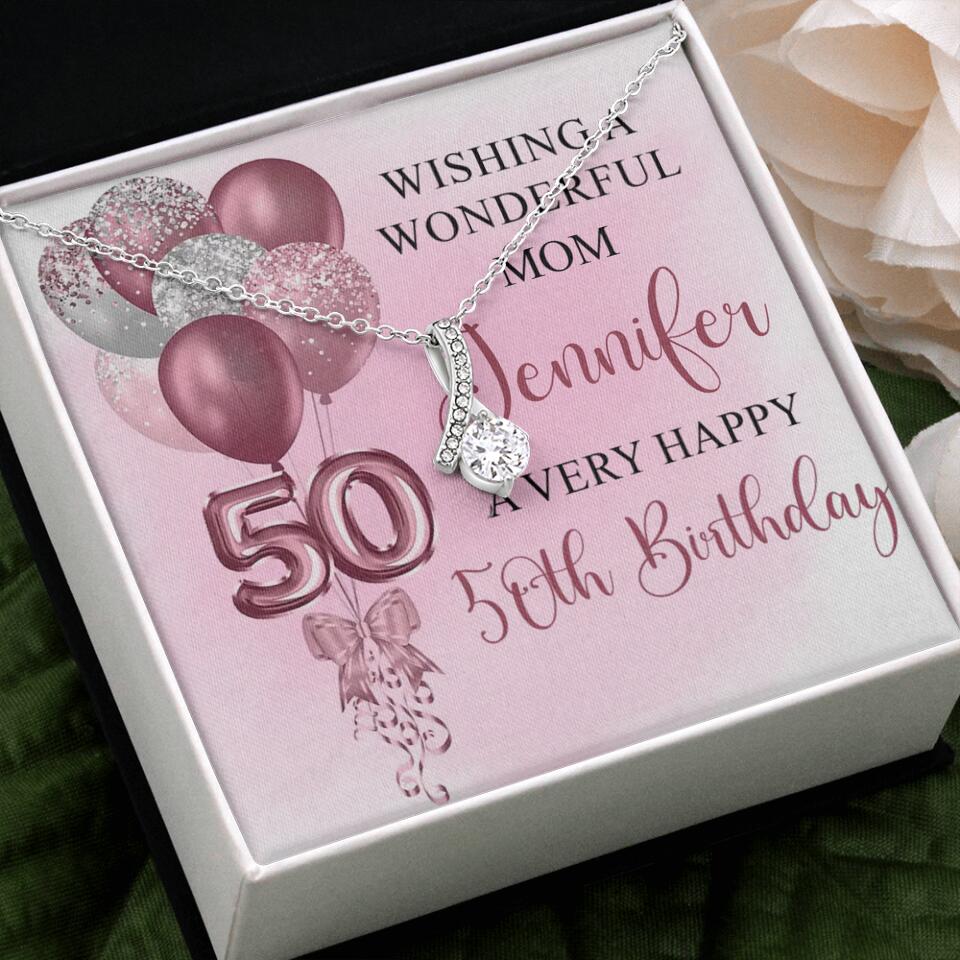 Balloon Wishing a Wonderful Friend Mom a Very Happy Birthday - Personalized Necklace - 50th Birthday Gift for Women