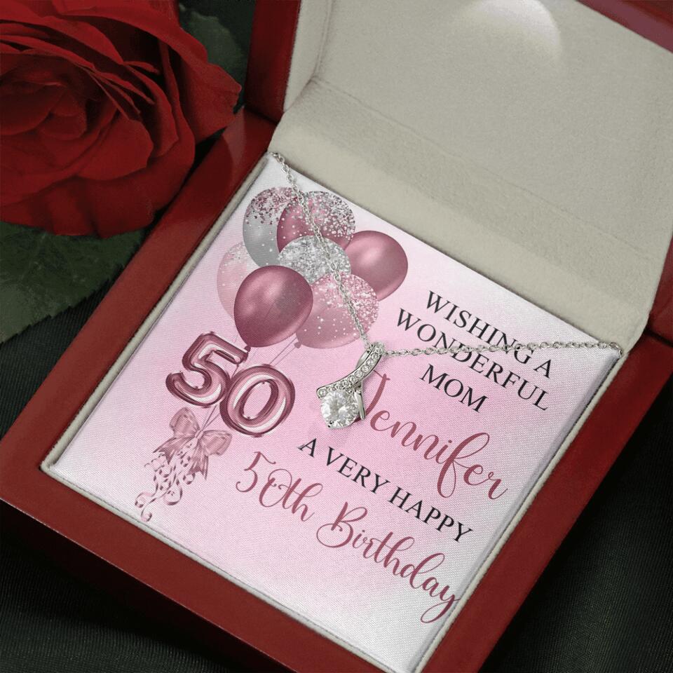 Balloon Wishing a Wonderful Friend Mom a Very Happy Birthday - Personalized Necklace - 50th Birthday Gift for Women