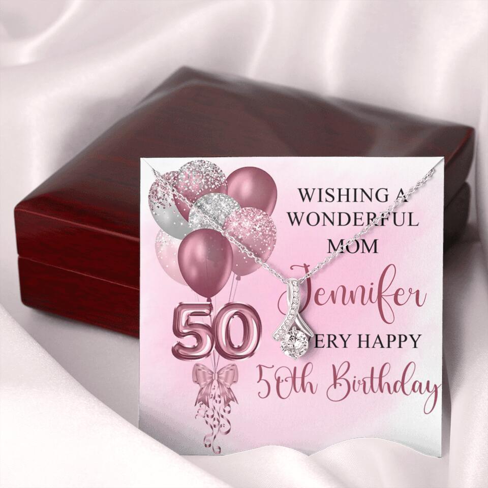 Balloon Wishing a Wonderful Friend Mom a Very Happy Birthday - Personalized Necklace - 50th Birthday Gift for Women