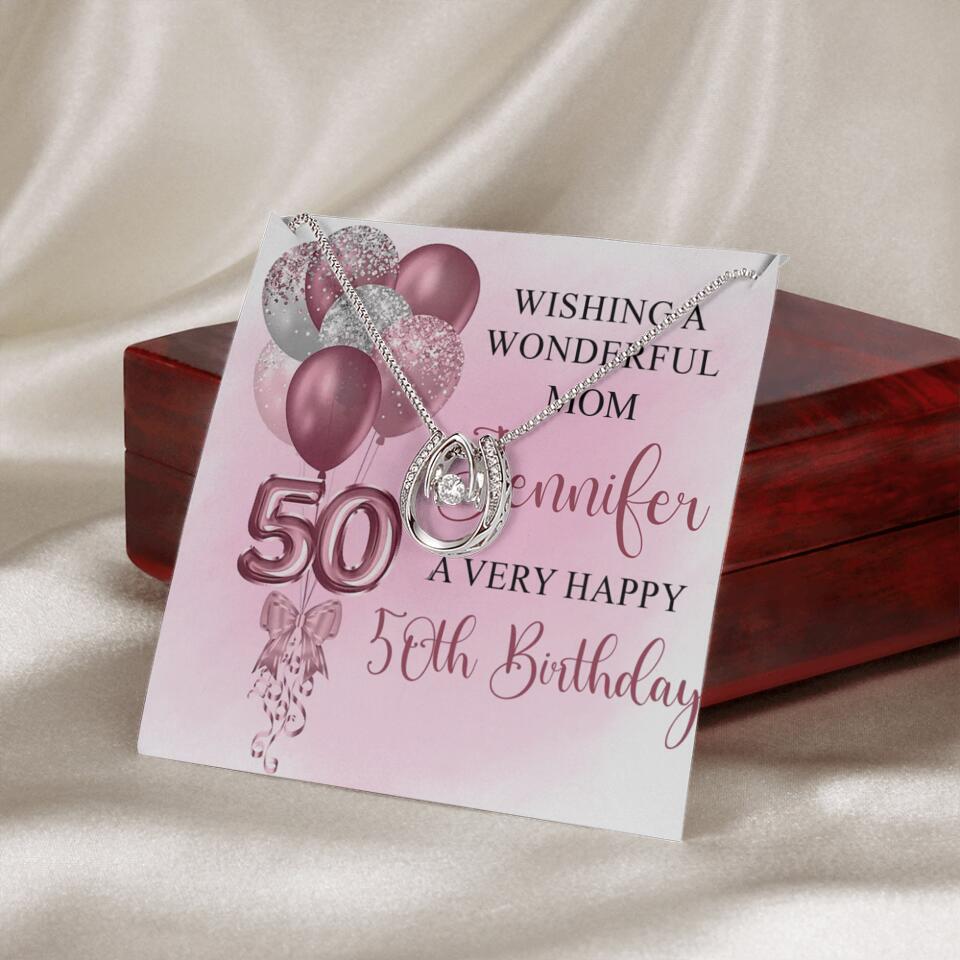 Balloon Wishing a Wonderful Friend Mom a Very Happy Birthday - Personalized Necklace - 50th Birthday Gift for Women