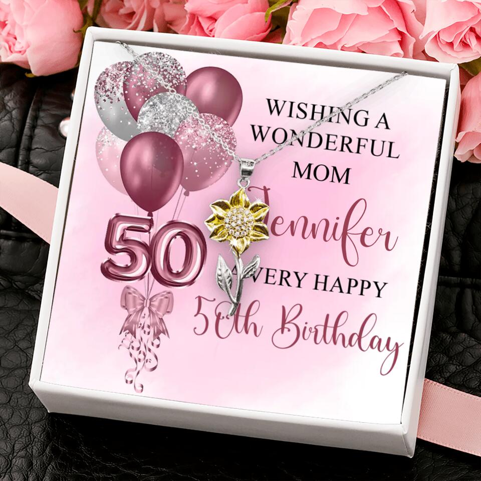 Balloon Wishing a Wonderful Friend Mom a Very Happy Birthday - Personalized Necklace - 50th Birthday Gift for Women