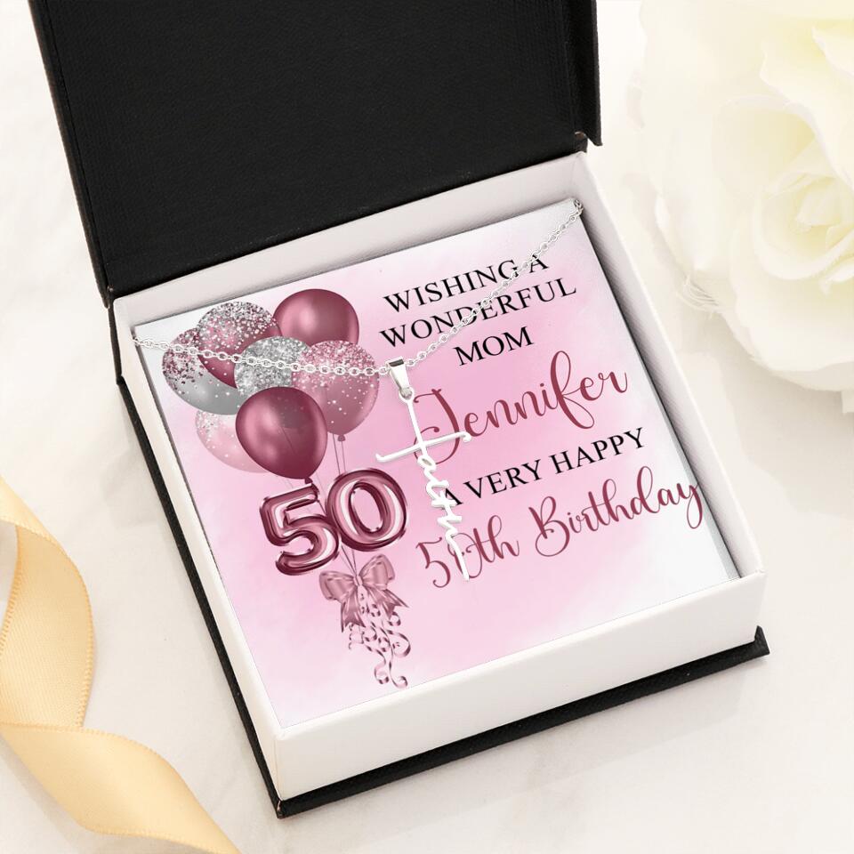 Balloon Wishing a Wonderful Friend Mom a Very Happy Birthday - Personalized Necklace - 50th Birthday Gift for Women