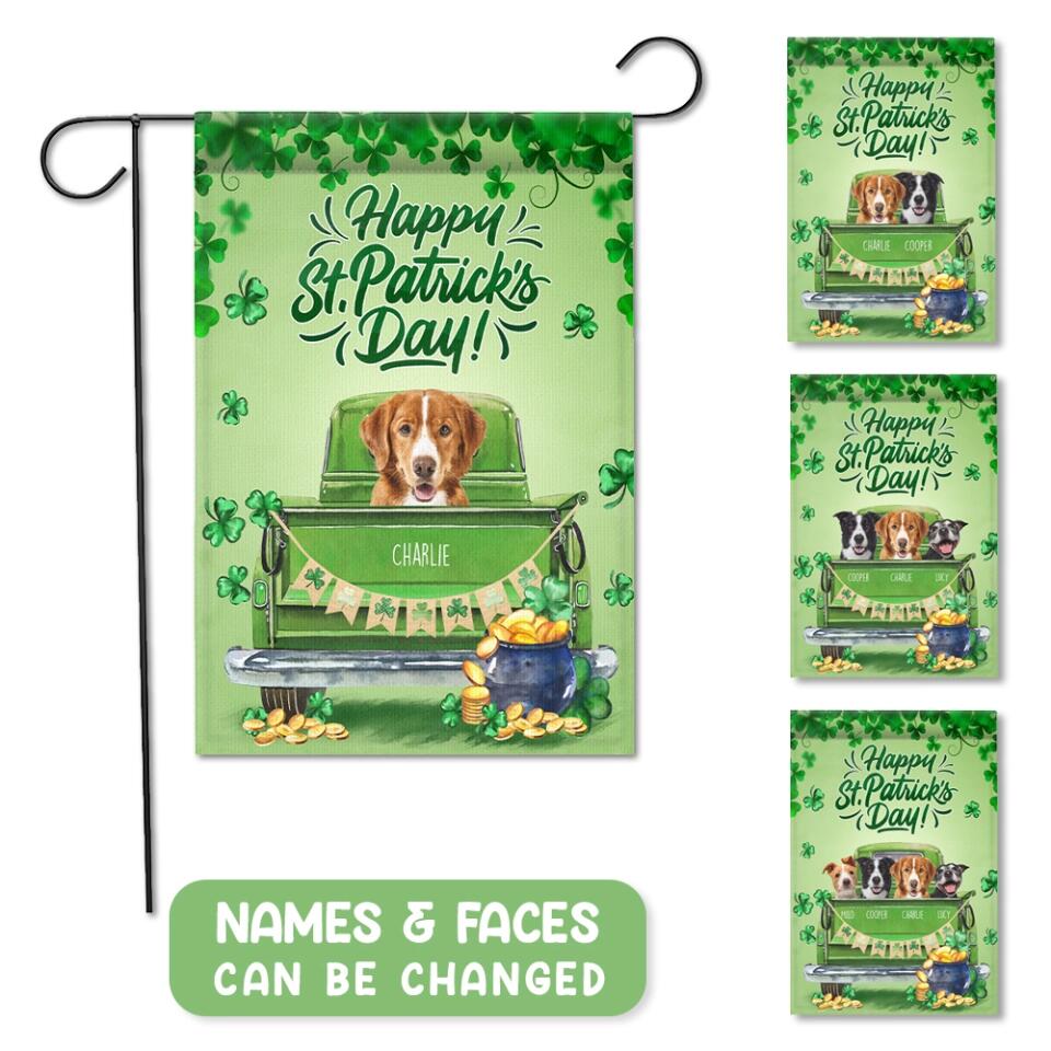 Happy St. Patrick's Day with Pets - Personalized Garden Flag - Gift for Dog/Cat Lovers