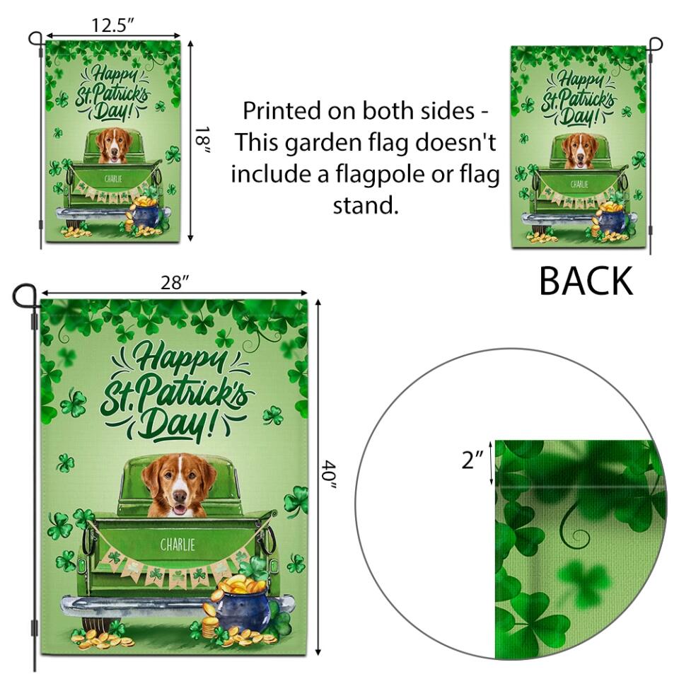 Happy St. Patrick's Day with Pets - Personalized Garden Flag - Gift for Dog/Cat Lovers