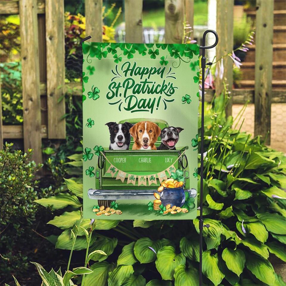Happy St. Patrick's Day with Pets - Personalized Garden Flag - Gift for Dog/Cat Lovers