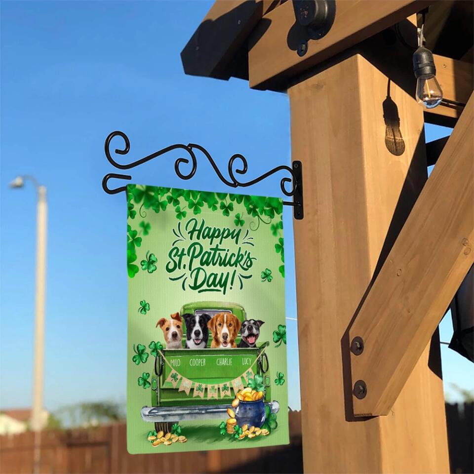 Happy St. Patrick's Day with Pets - Personalized Garden Flag - Gift for Dog/Cat Lovers
