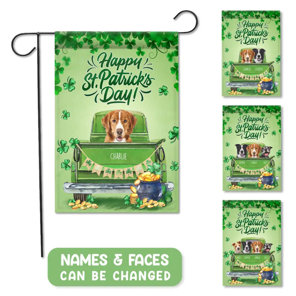 Happy St. Patrick's Day with Pets - Personalized Garden Flag - Gift for Dog/Cat Lovers