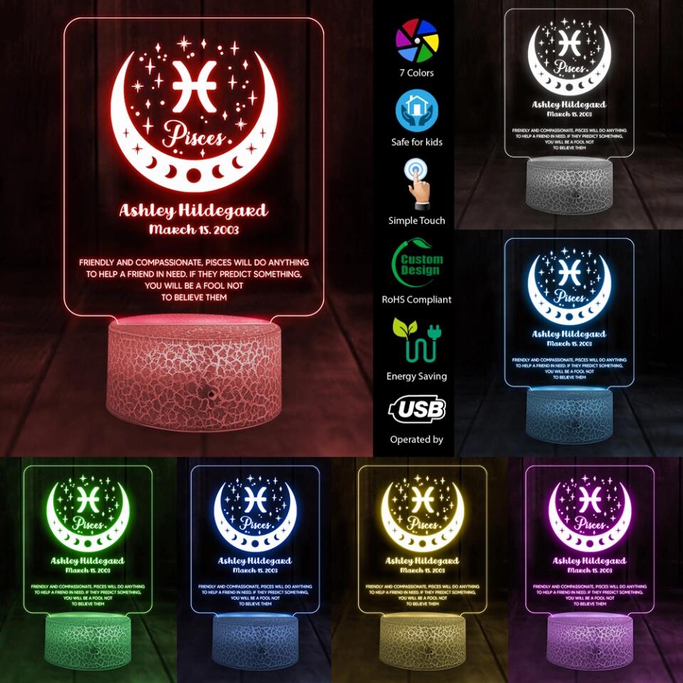 12 Zodiac Signs The Astrological Signs Personalities - Personalized LED Light - Custom Sign and Name