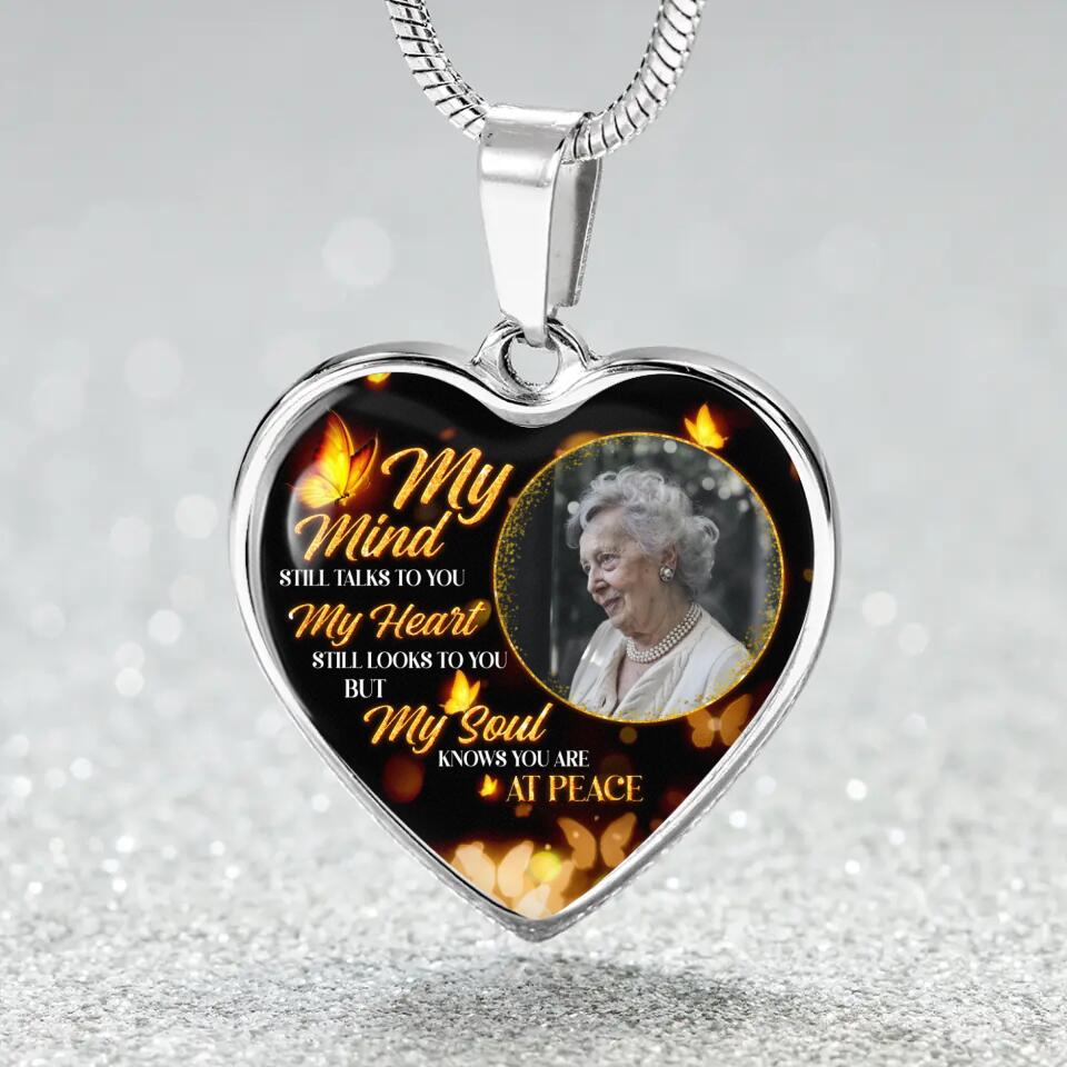 My Soul Knows You Are At Peace, Custom Photo Heart Silver Necklace, Memorial Gifts For Loss Of Familly