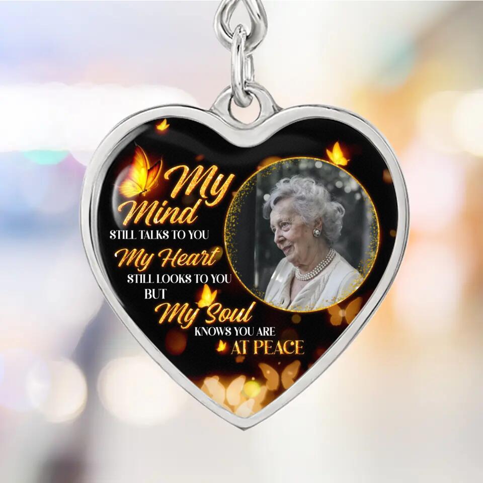 My Soul Knows You Are At Peace, Custom Photo Heart Silver Necklace, Memorial Gifts For Loss Of Familly