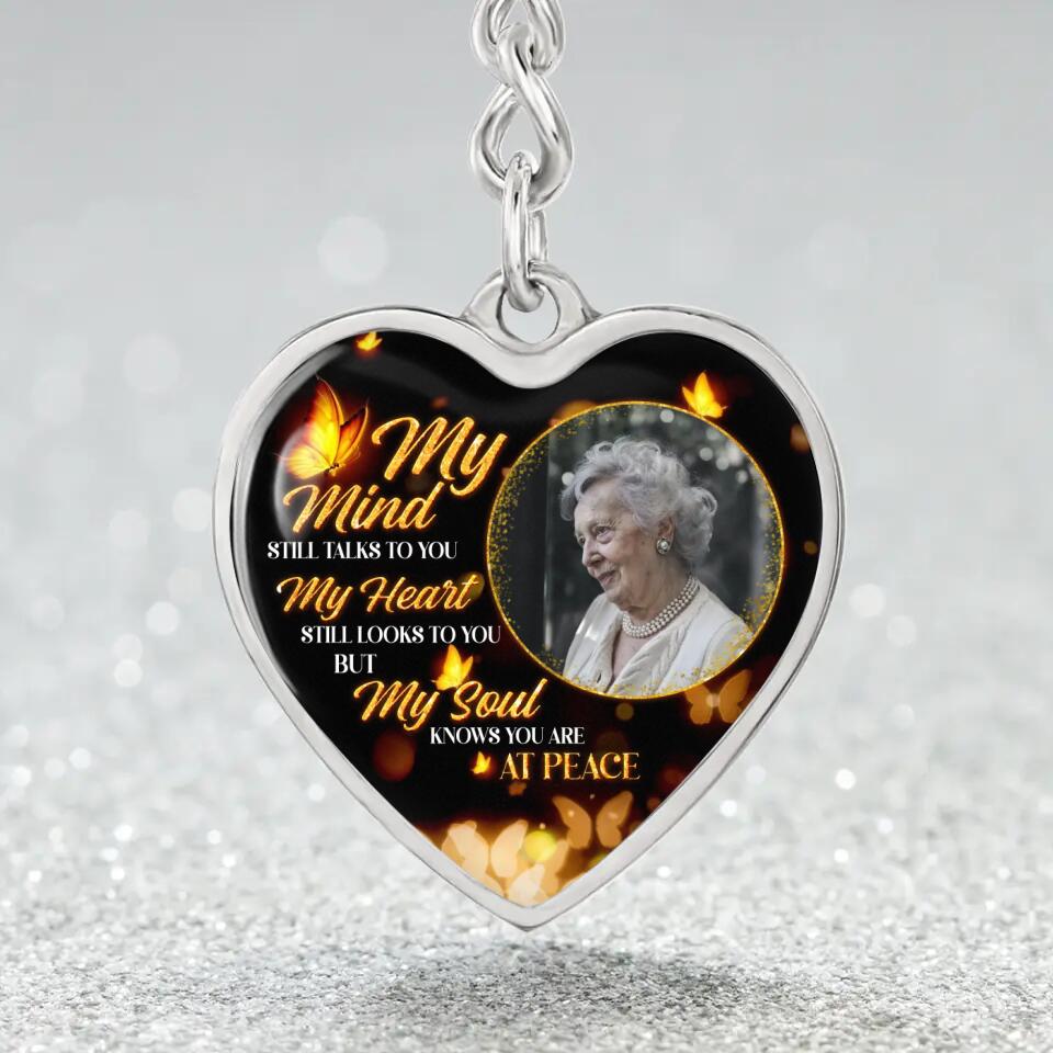 My Soul Knows You Are At Peace, Custom Photo Heart Silver Necklace, Memorial Gifts For Loss Of Familly