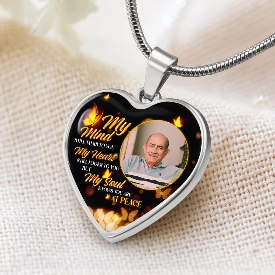 My Soul Knows You Are At Peace, Custom Photo Heart Silver Necklace, Memorial Gifts For Loss Of Familly