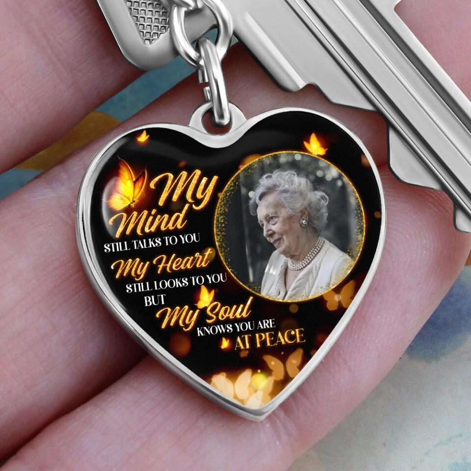 My Soul Knows You Are At Peace, Custom Photo Heart Silver Necklace, Memorial Gifts For Loss Of Familly