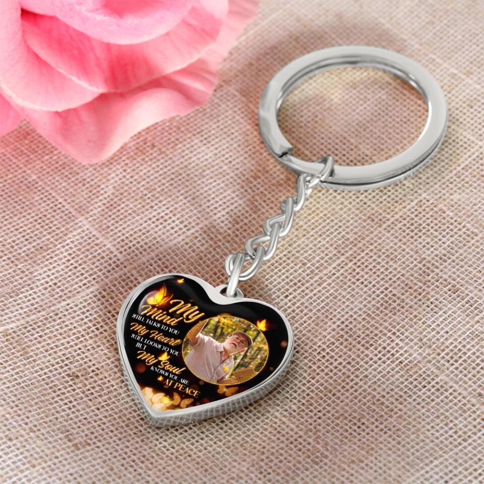 My Soul Knows You Are At Peace, Custom Photo Heart Silver Necklace, Memorial Gifts For Loss Of Familly