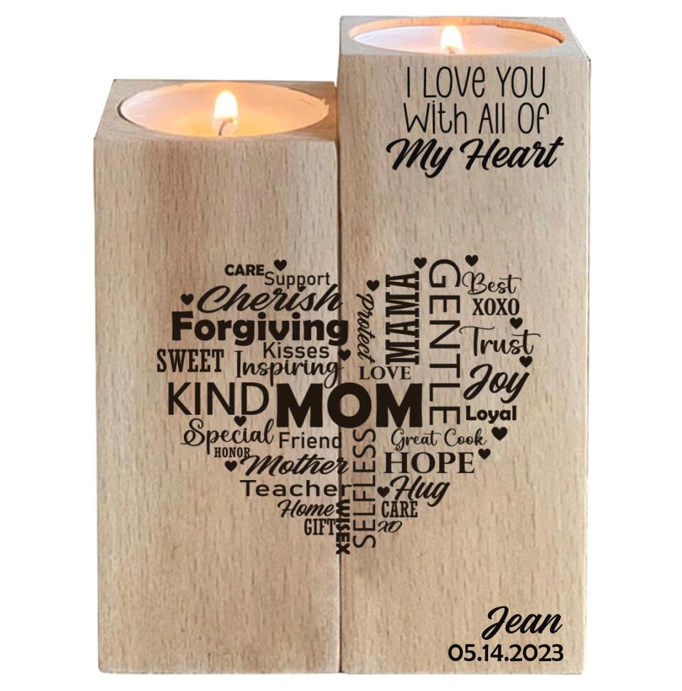 I Love You With All Of My Heart Mom Custom Candle Holder Mother's Day Gift
