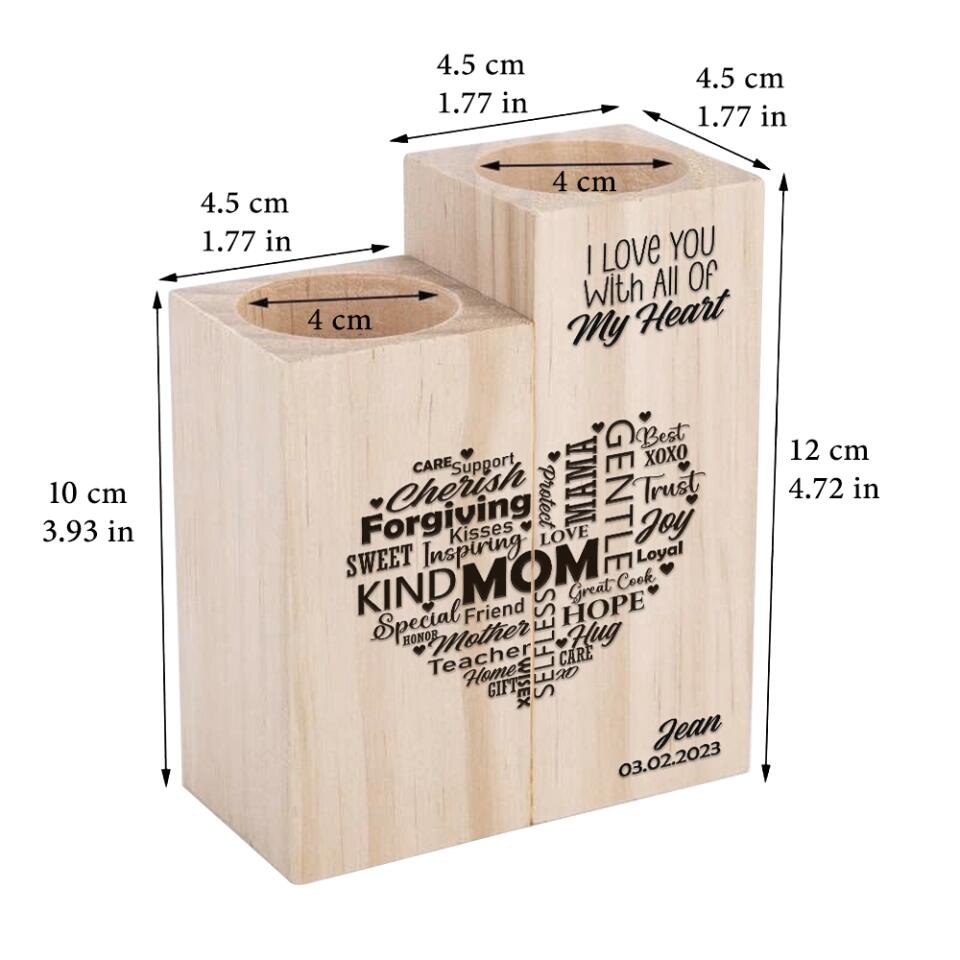I Love You With All Of My Heart Mom Custom Candle Holder Mother's Day Gift