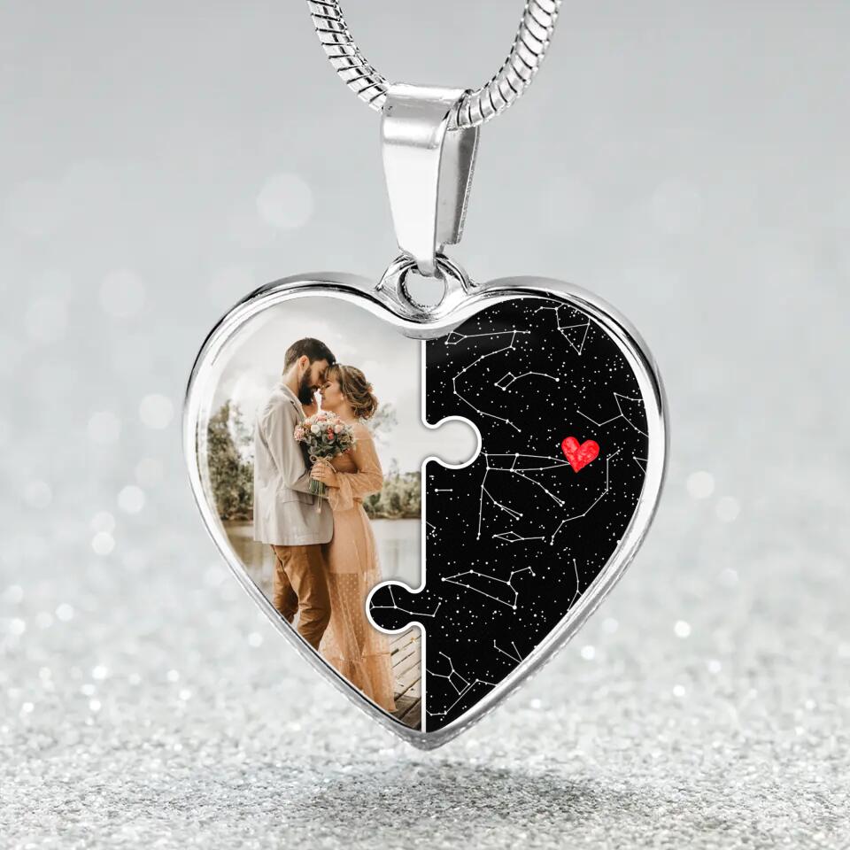 Custom Map And Photo Keychain And Heart Necklace Anniversary Gift For Her