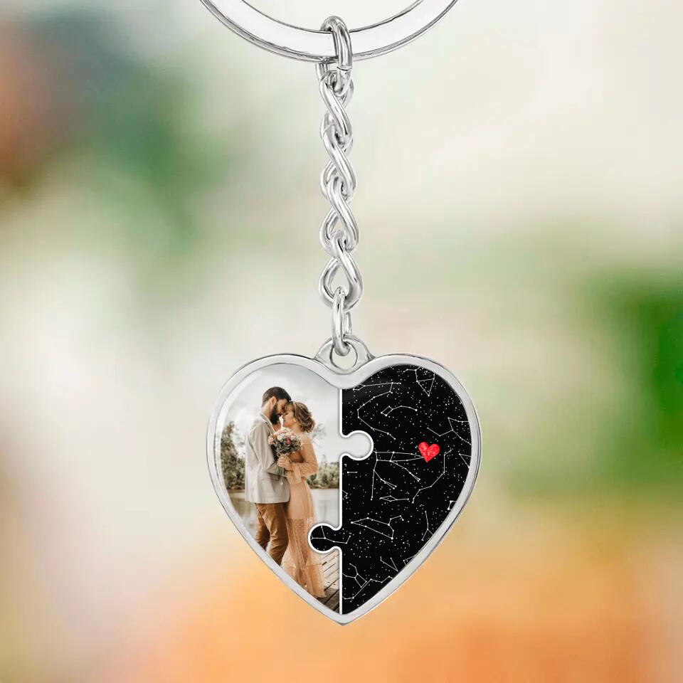 Custom Map And Photo Keychain And Heart Necklace Anniversary Gift For Her