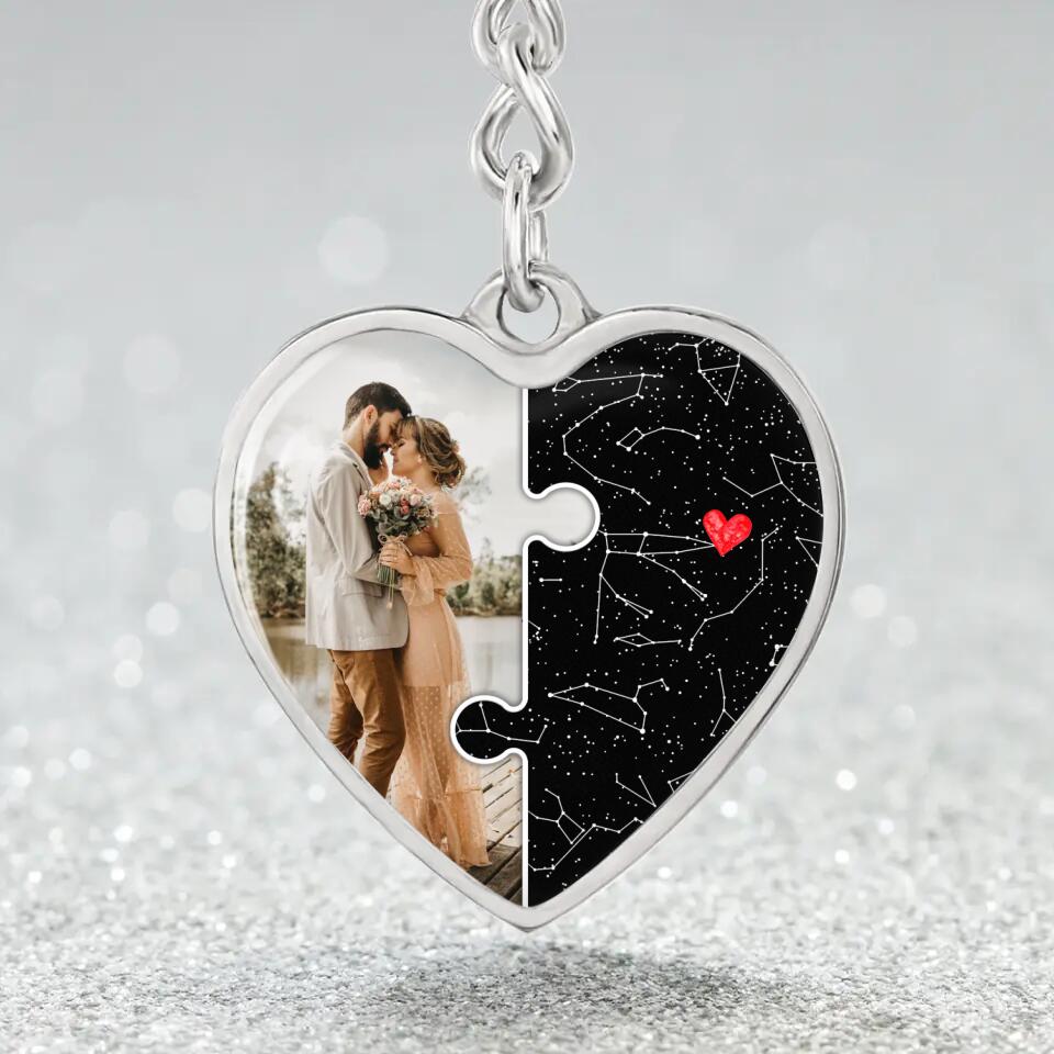 Custom Map And Photo Keychain And Heart Necklace Anniversary Gift For Her