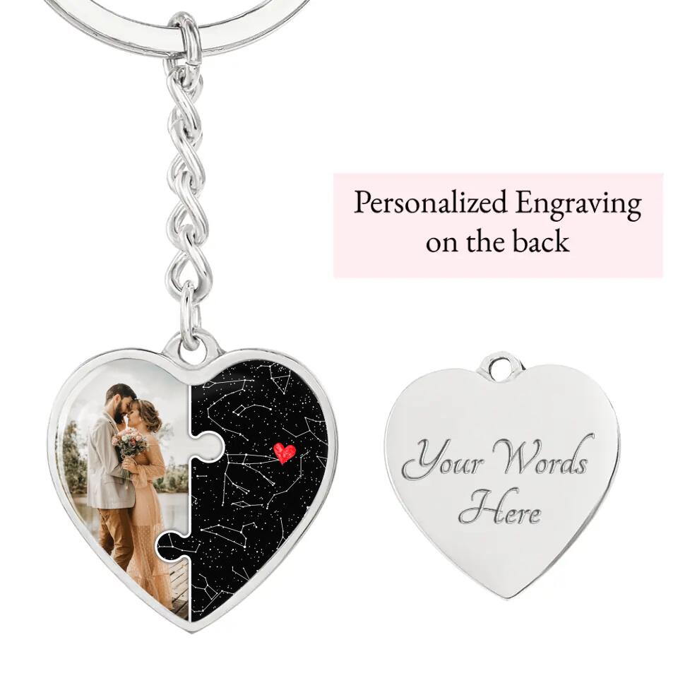 Custom Map And Photo Keychain And Heart Necklace Anniversary Gift For Her