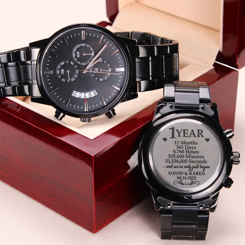 1 Year And We've Only Just Begun - Personalized Stainless Steel Watch - 1 Year Anniversary Gift