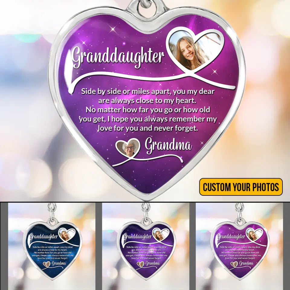Message from Grandma to Granddaughter - Galaxy Background - Side by Side or Miles Apart Always Remember My Love for You - Luxury Heart Necklace - Birthday Gift for Grandchildren - 303ICNNPJE322