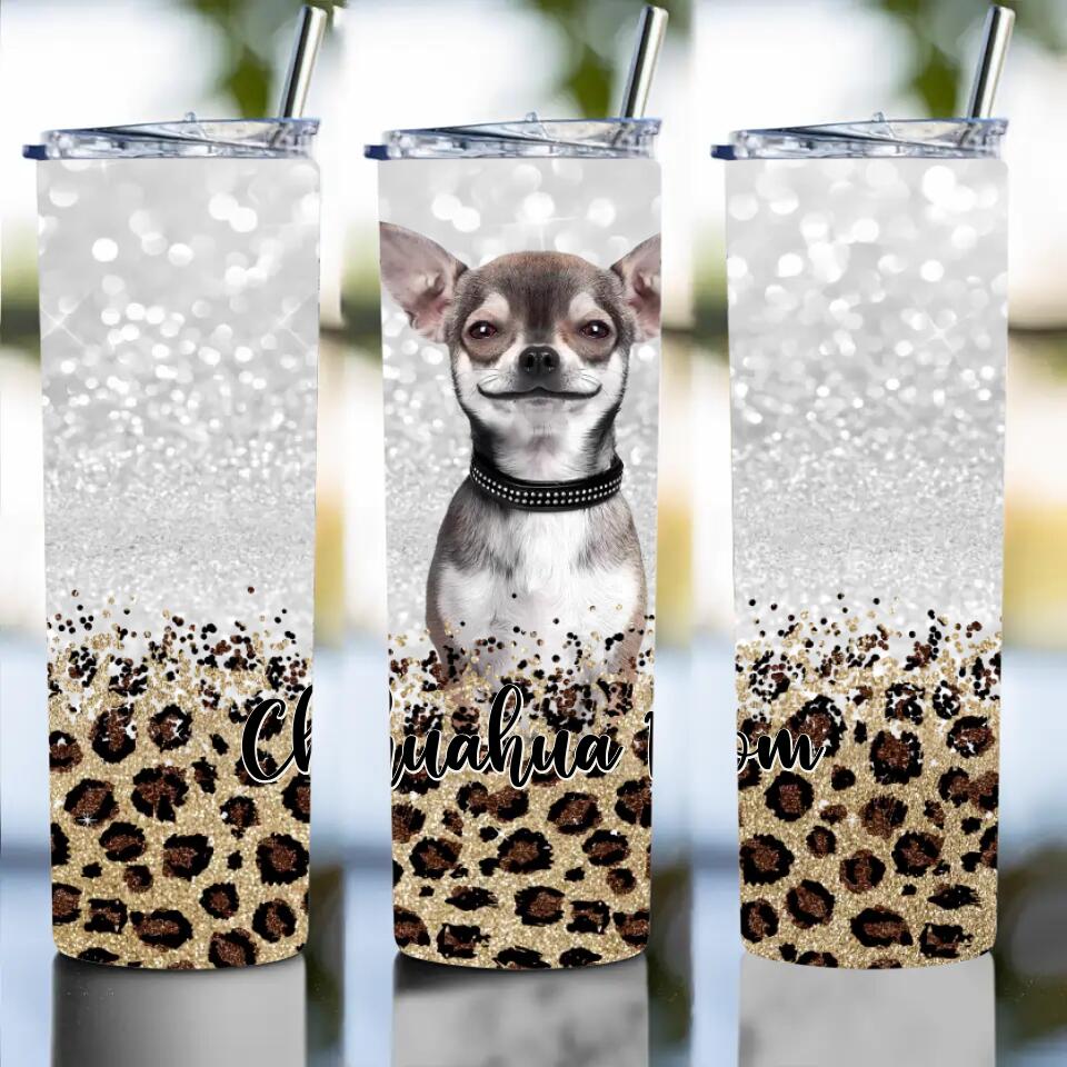 Dog Mom Glitter Auto Background Removal Personalized Tumbler