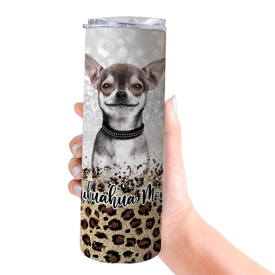 Dog Mom Glitter Auto Background Removal Personalized Tumbler