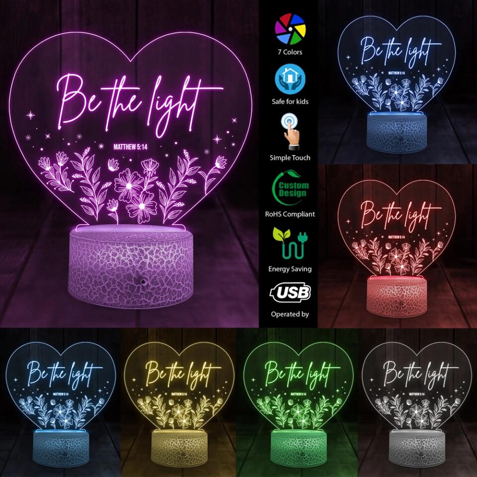 Be the Light Matthew Christian Quote 3D Led Light