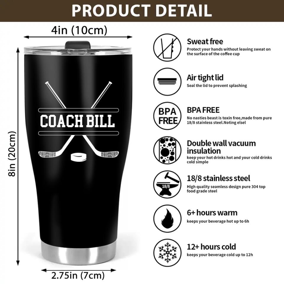 Hockey Stick - Hockey Coach - Personalized 20oz Tumbler - Appreciation Gifts for Coaches