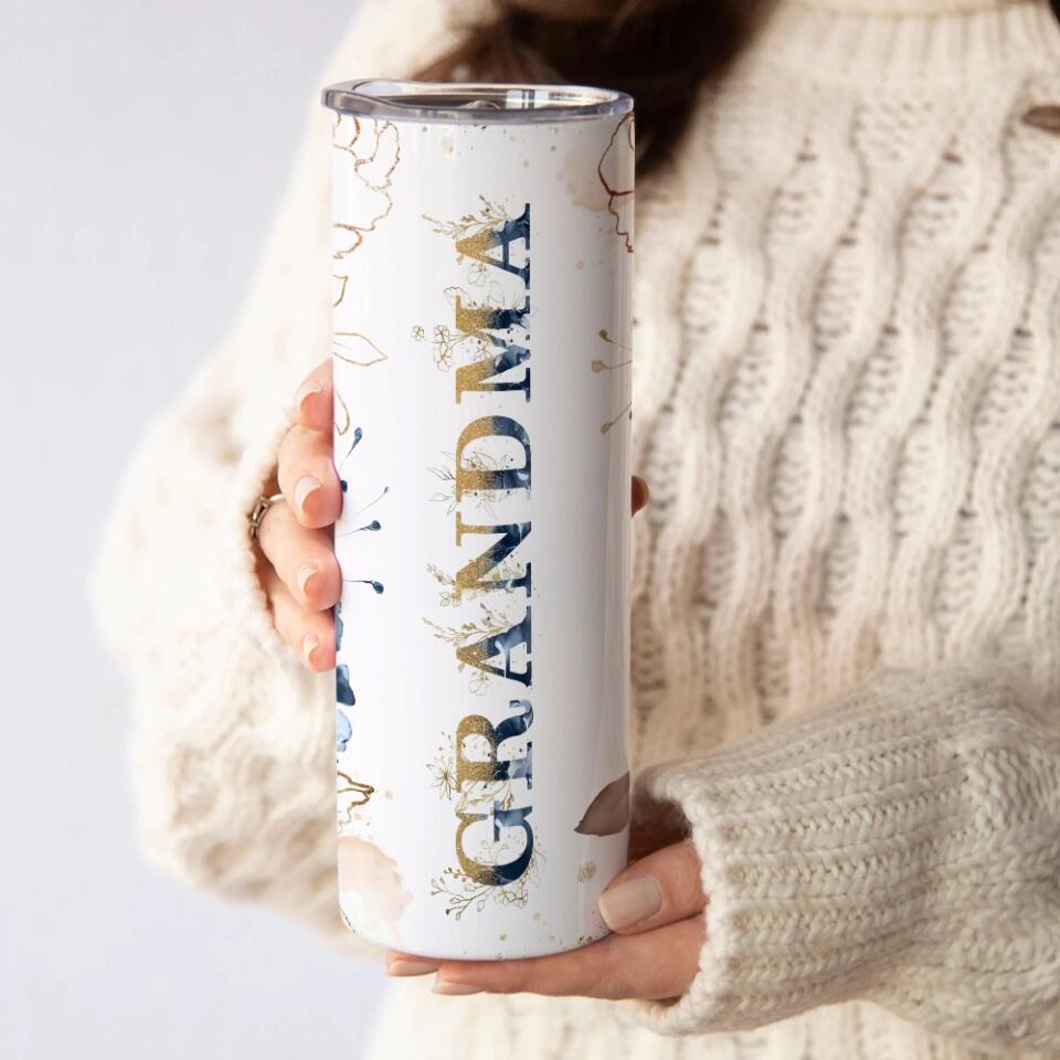 Floral Grandma Personalized Skinny Tumbler Mother's Day Gift