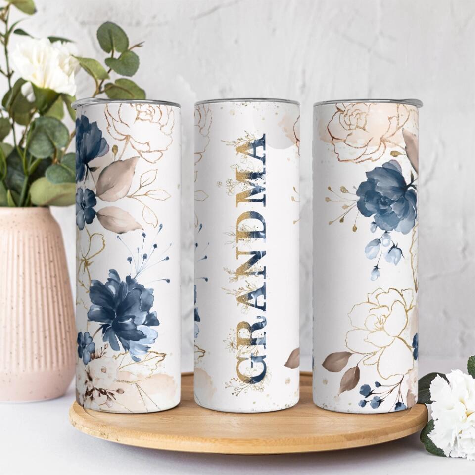 Floral Grandma Personalized Skinny Tumbler Mother's Day Gift