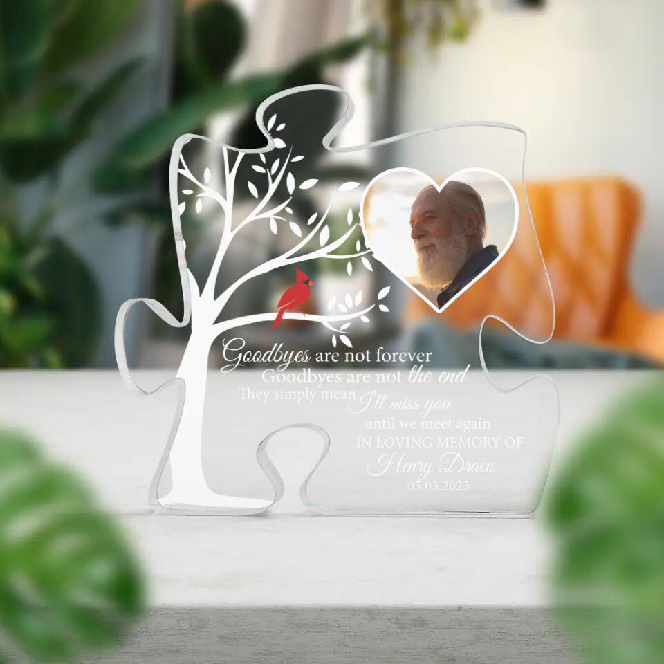 Message to Angel in Heaven - Cardinal Goodbyes Are Not Forever I'll Miss You Untill We Meet Again - In Loving Memory of - Puzzle Acrylic Plaque - Gift for Loss Husband Brother Beloved - 303ICNTLAP358