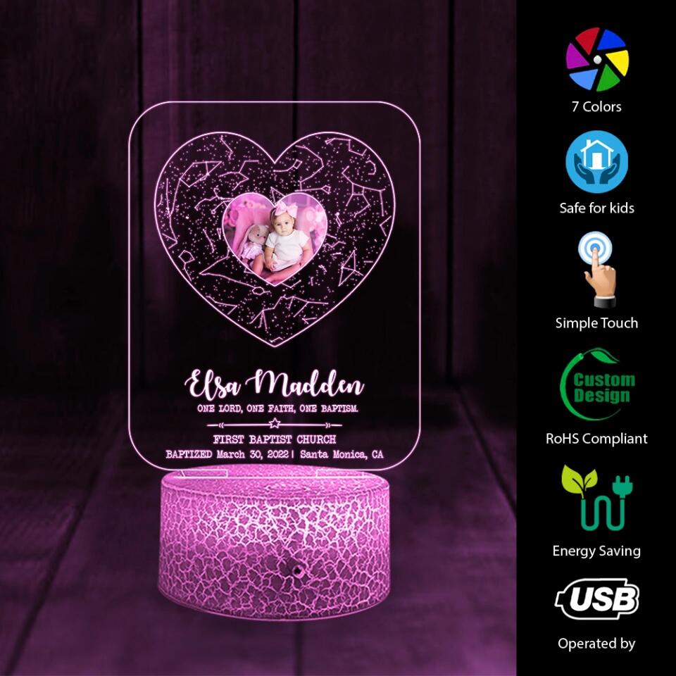 First Baptist Church One Lord One Faith One Baptism Custom 3D Light First Communion Gifts