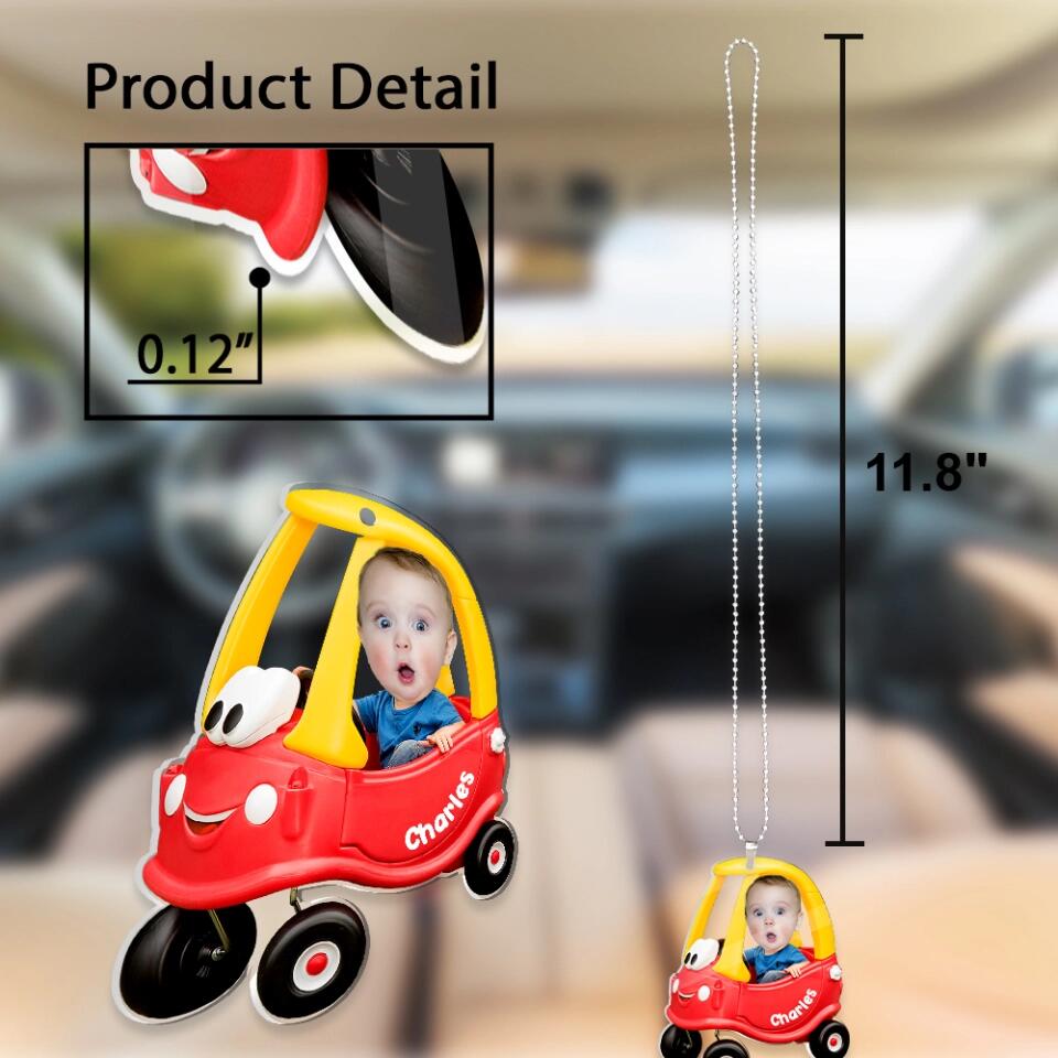 Baby Driving The Car Face Photo, Car Ornament For Baby, Personalized Name Shirt Color, Shape Ornament 2 Sides - Best Gift For Parents Baby- 303IHPLNOR349