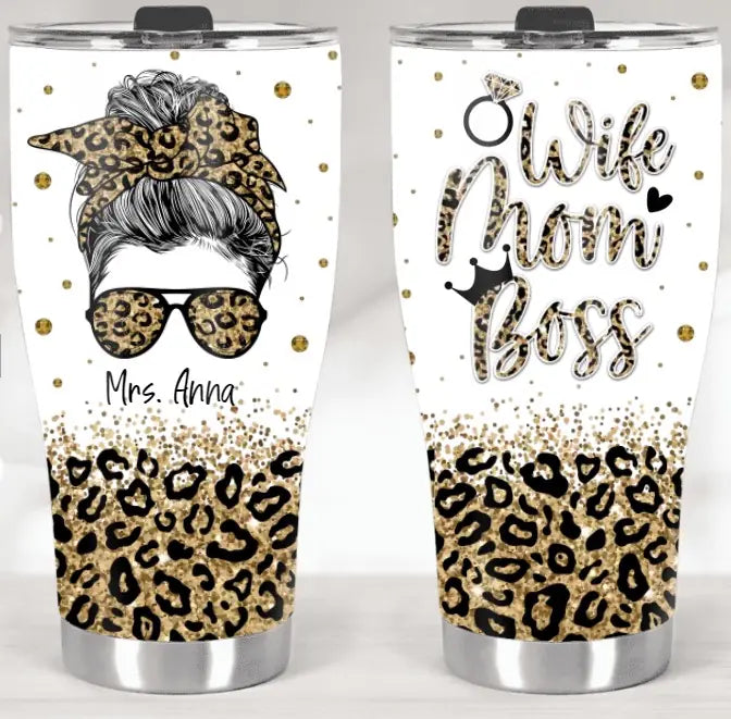 Wife Mom Boss Vintage Retro Style - Personalized Curved Tumbler