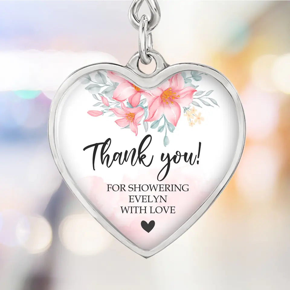 Floral Thank You for Showering Baby with Love - Personalized Heart Luxury Necklace/Keychain