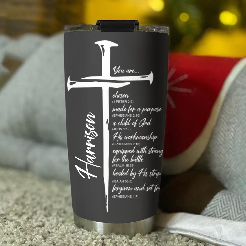 A Child Of God, Warrior with Bible Verses Cup, Personalized 20oz Tumbler, Christian Gift for Men
