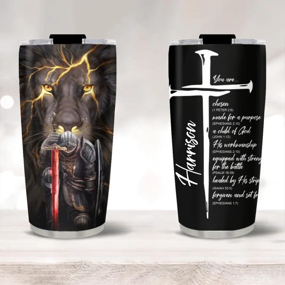 A Child Of God, Warrior with Bible Verses Cup, Personalized 20oz Tumbler, Christian Gift for Men