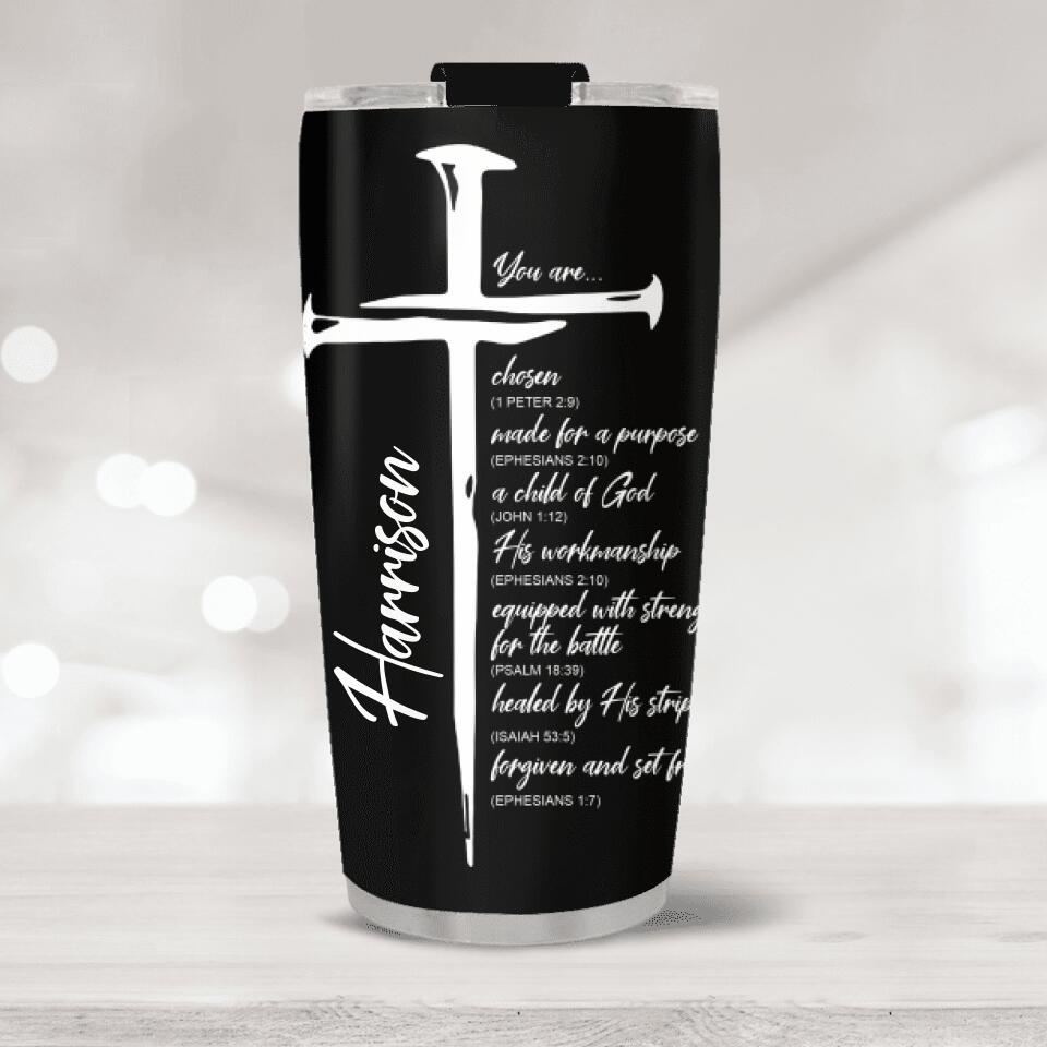 A Child Of God, Warrior with Bible Verses Cup, Personalized 20oz Tumbler, Christian Gift for Men