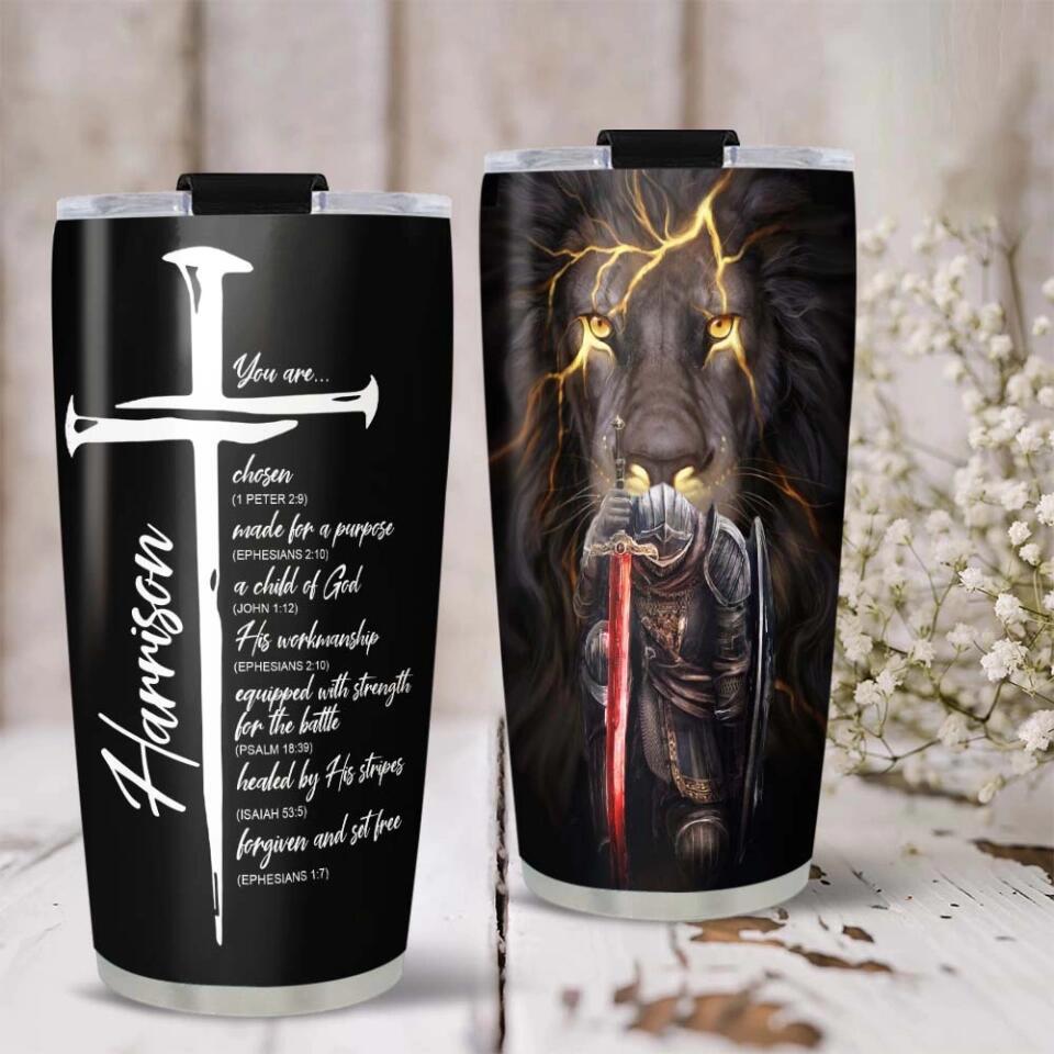 A Child Of God, Warrior with Bible Verses Cup, Personalized 20oz Tumbler, Christian Gift for Men