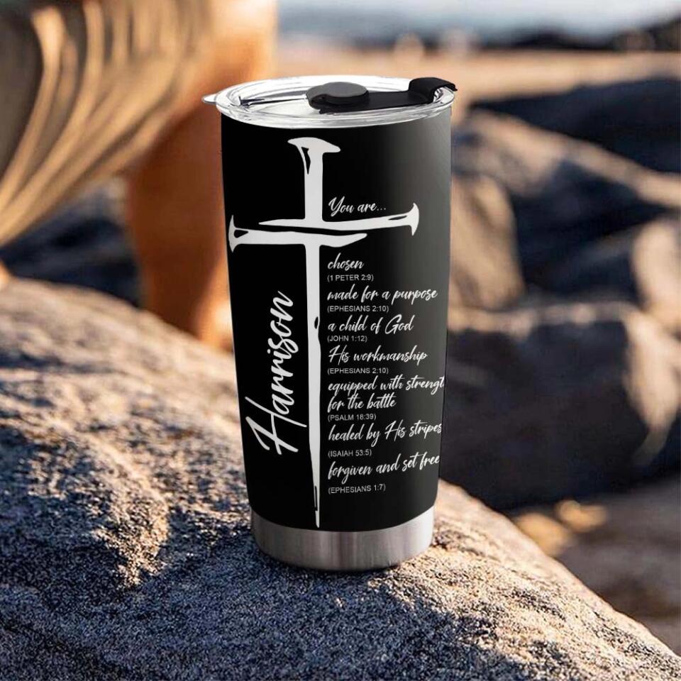 A Child Of God, Warrior with Bible Verses Cup, Personalized 20oz Tumbler, Christian Gift for Men