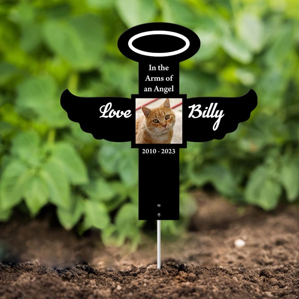 In the Arms of an Angel Personalized Cross Shape Metal Sign