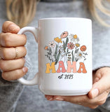 Vintage Flowers Mama Est. 2023 - Floral Art - First Mother's Day Keepsake - White Mug - Personalized Name - Custom Year - Mother's Day Gift - for New Mom - for Anthophile/Flower Lovers - 303ICNTLMU399