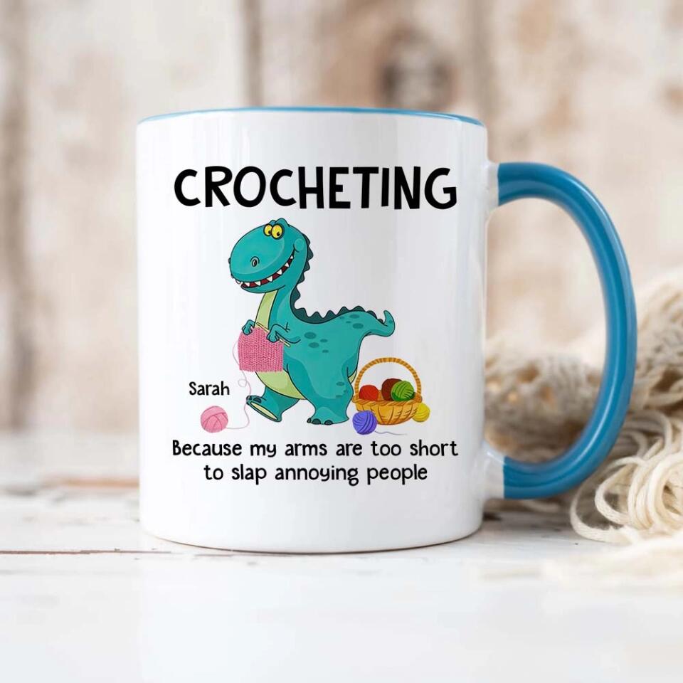 Crocheting Dinosaur Custom Accent Mug Gift For Crocheter
