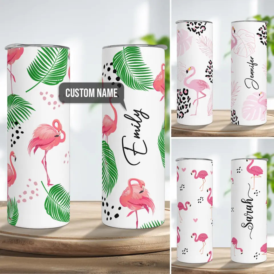 Flamingo with Flower Leopard Pattern - Personalized Tumbler