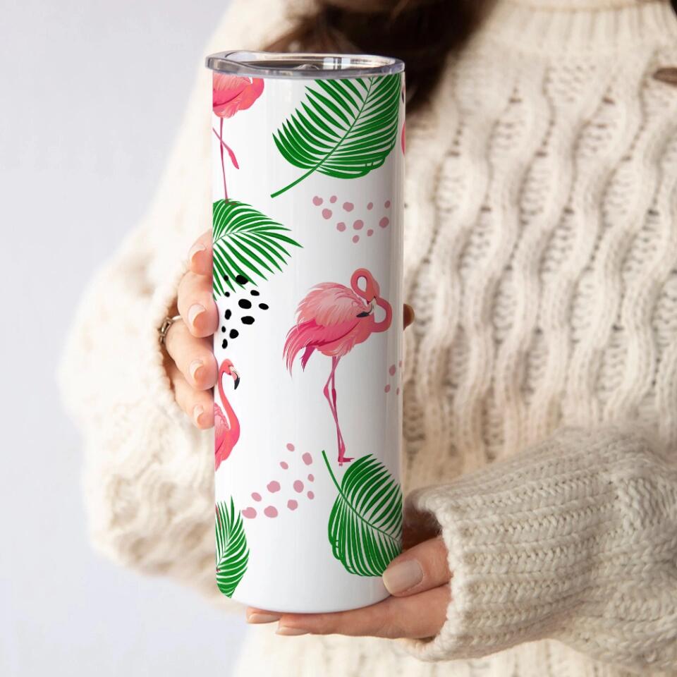 Flamingo with Flower Leopard Pattern - Personalized Tumbler