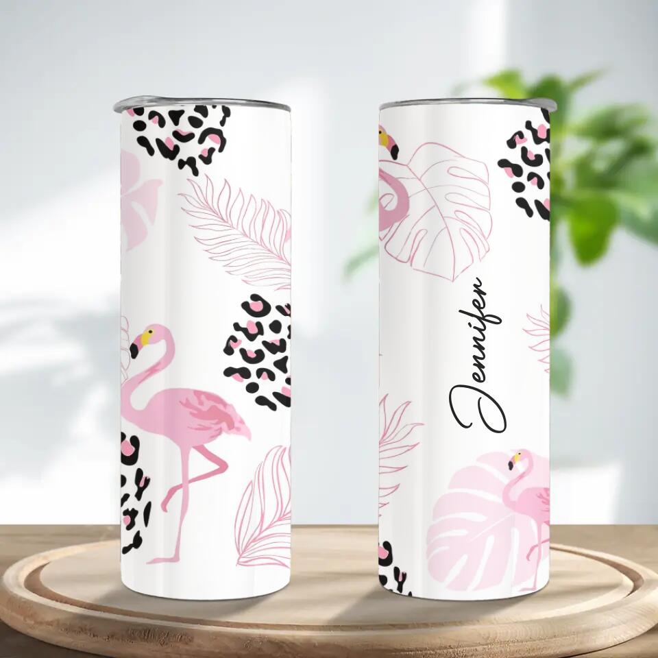 Flamingo with Flower Leopard Pattern - Personalized Tumbler